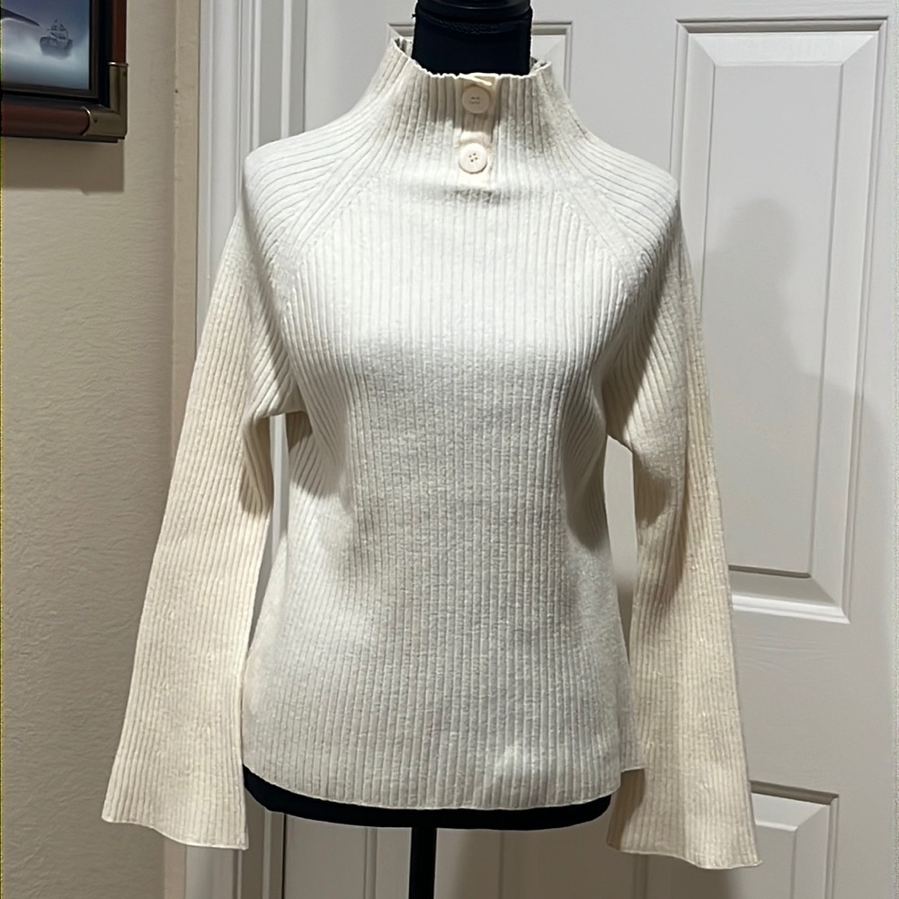 SNIDEL RIB KNIT BELL SLEEVE WOOL BLEND IVORY SWEATER SIZE F ( ONE SIZE)